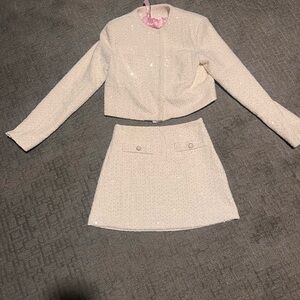 Cream Sequin Jacket and Skirt Set